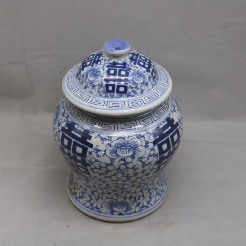 In the the qing dynasty, jingdezhen blue and white tie up branch general double happy character lines can of antique hand - made collectables - autograph garage antique collection furnishing articles