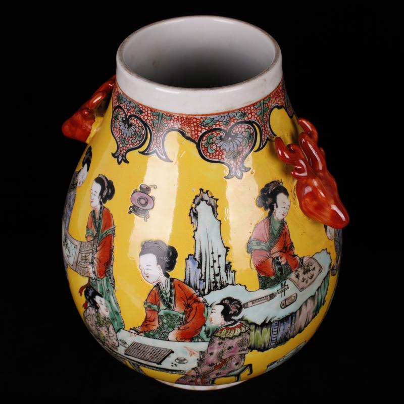 Jingdezhen ceramics imitation the qing kangxi with pastel deer head statute of the tube of antique reproduction antique furnishing articles of handicraft