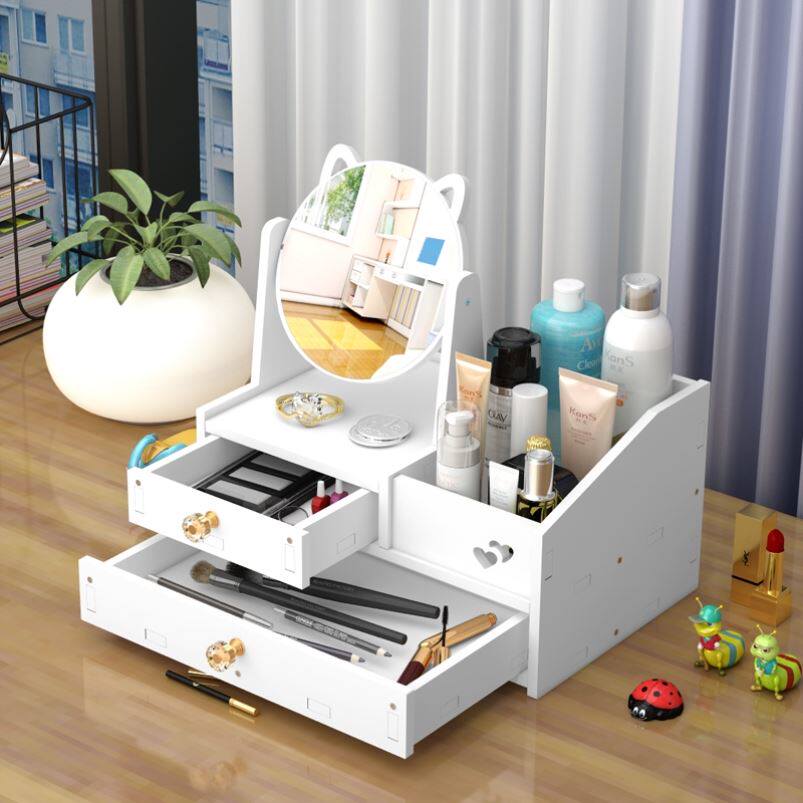 Desktop storage box makeup mirror desktop mirror dressing mirror student dormitory drawer type desktop finishing dresser