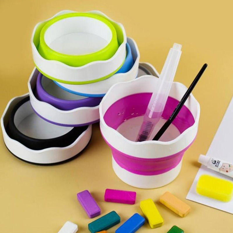 Monet small bucket fine art folding silica gel drawing with washing pen holder paint small barrel water powder fine art writing small pen holder