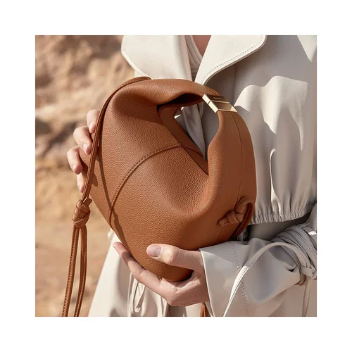 Кожаная желтовато-коричневая трендовая сумка на одно плечо