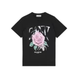 Европейская прямая рассылка Ganni, женская черная роза с принтом, повседневная футболка с круглым вырезом и короткими рукавами