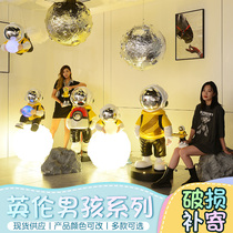 British boy ornaments fiberglass luminous planet space character sculpture shopping mall creative trend window landing