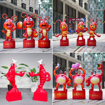 Cartoon crayfish sculpture outdoor pedestrian street large food store entrance welcome fiberglass cartoon lobster ornaments