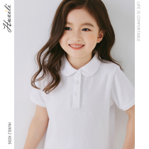 Girl polo shirt summer short sleeve children t-shirt summer dress turtlenecks pure cotton doll collar blouse purple school uniform white