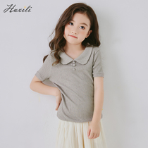Lake Creek Literary retro girls T-shirt summer turned collar round collar childrens summer clothes Xiaoqing New Yangqi 100 lap upsets