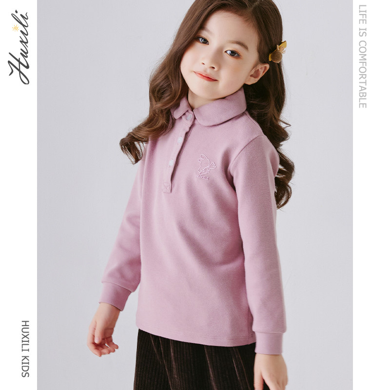 Girls' bottoming shirt cotton lapel children's long-sleeved T-shirt doll collar autumn and winter thickened polo shirt big children's top