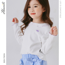 Children hit undershirt 2021 fall New pint girl small turnover pure cotton T-shirt long sleeve blouse Coloured embroidered polo