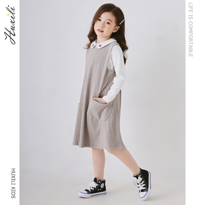 Huxili children's clothing autumn clothing girls children's sleeveless vest skirt in the big children's dress loose sweet princess skirt