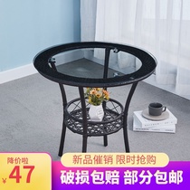 Small coffee table Tempered glass small round table Simple modern mini balcony Casual simple round rattan household table