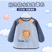 Autumn and winter waterproof corduroy baby coat children long sleeve food baby bib boy back coat clothes dirty rice pocket