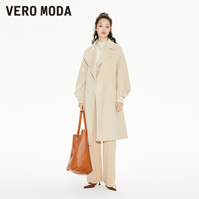 VeroModa Ole Woolen Coat ແມ່ຍິງດູໃບໄມ້ລົ່ນແລະລະດູຫນາວ Clearance Elegant Waist Lantern Sleeves Lapel ເສື້ອຍືດຍາວ