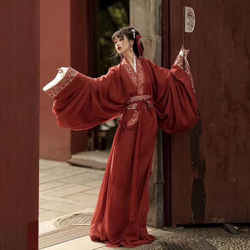 New Original Hanfu Warring States Robe, Ma Shan Chu Tomb Straight Hem, Traditional Cross-Collar Court Style, Loose Fit, Spring and Autumn Full Set