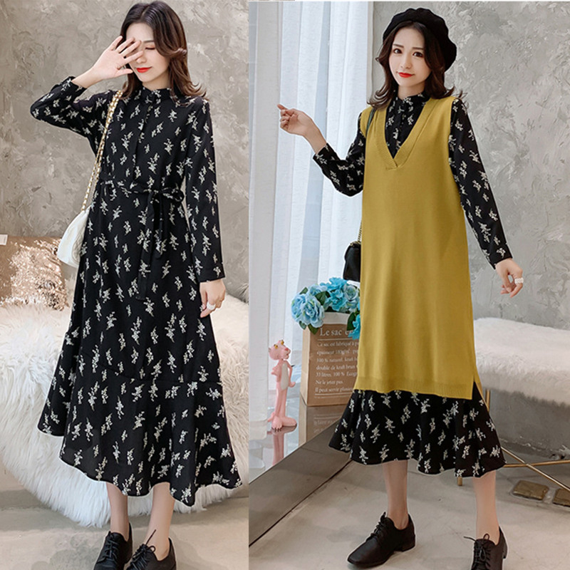 Spring and Autumn Long Sleeve Pregnant Women Dress 2019 Pregnant Women Fashion Fashion Fashion Two Skies for Autumn Mother
