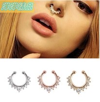 Nose stud New1Pc Fake Septum Clicker Nose Ring Rhinestone No