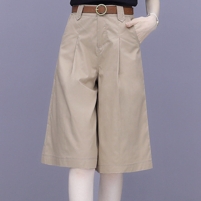 2026 Summer New Pure Cotton Khaki Wide-Leg Pants for Women, High-Waisted, Loose, Slimming, Six-Point/Seven-Point, Versatile Casual Pants