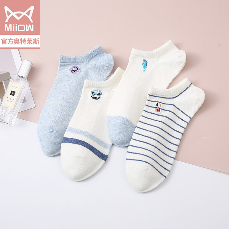 Catty Socks Lady Pure Cotton Socks Short Low Gang Boat Socks Summer Thin All Cotton Cute in Tide Invisible Socks