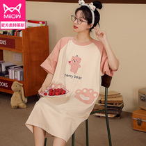 Cat Lady Sleeping Dress Woman Summer 2022 New Pure Cotton T-shirt Sleeping Dress Superior Sensual accommodation Loose Big Code