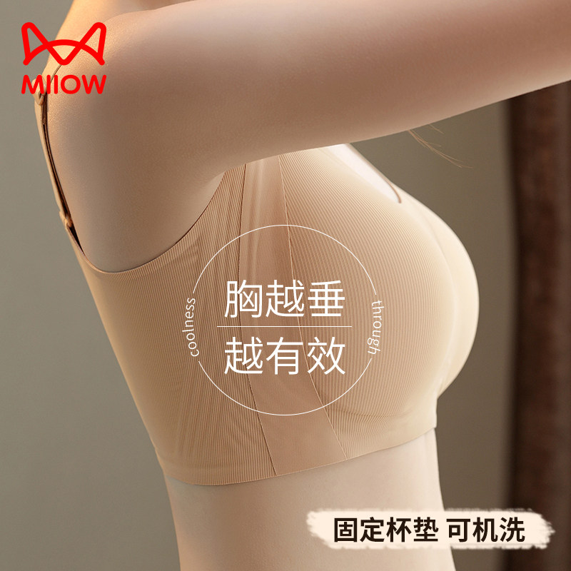 Cat person lingerie female large chest for lifting and pulling back collection of secondary milk anti-sagging display chest small without steel ring soft support bra hood SJ-Taobao