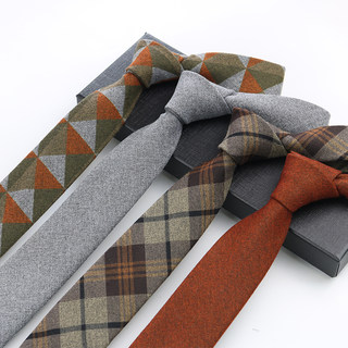 Tie for Men, British Nordic Style, Japanese Woolen Fabric, Gentleman's Shirt, Vintage Pure Gray Plaid Hand-Tied Tie