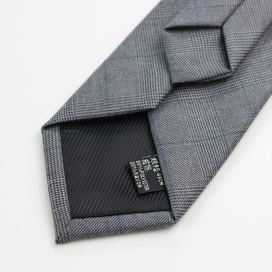 Men's tie plaid British European and American style retro suit dress cotton zipper gray 7cm casual hand tie