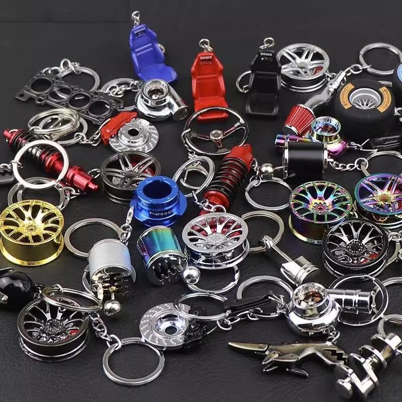 Jdm Metal Modified Keychain Turbo Brake Disc Shock Absorber Wheel Hub Keychain Creative Car Key Chain Pendant