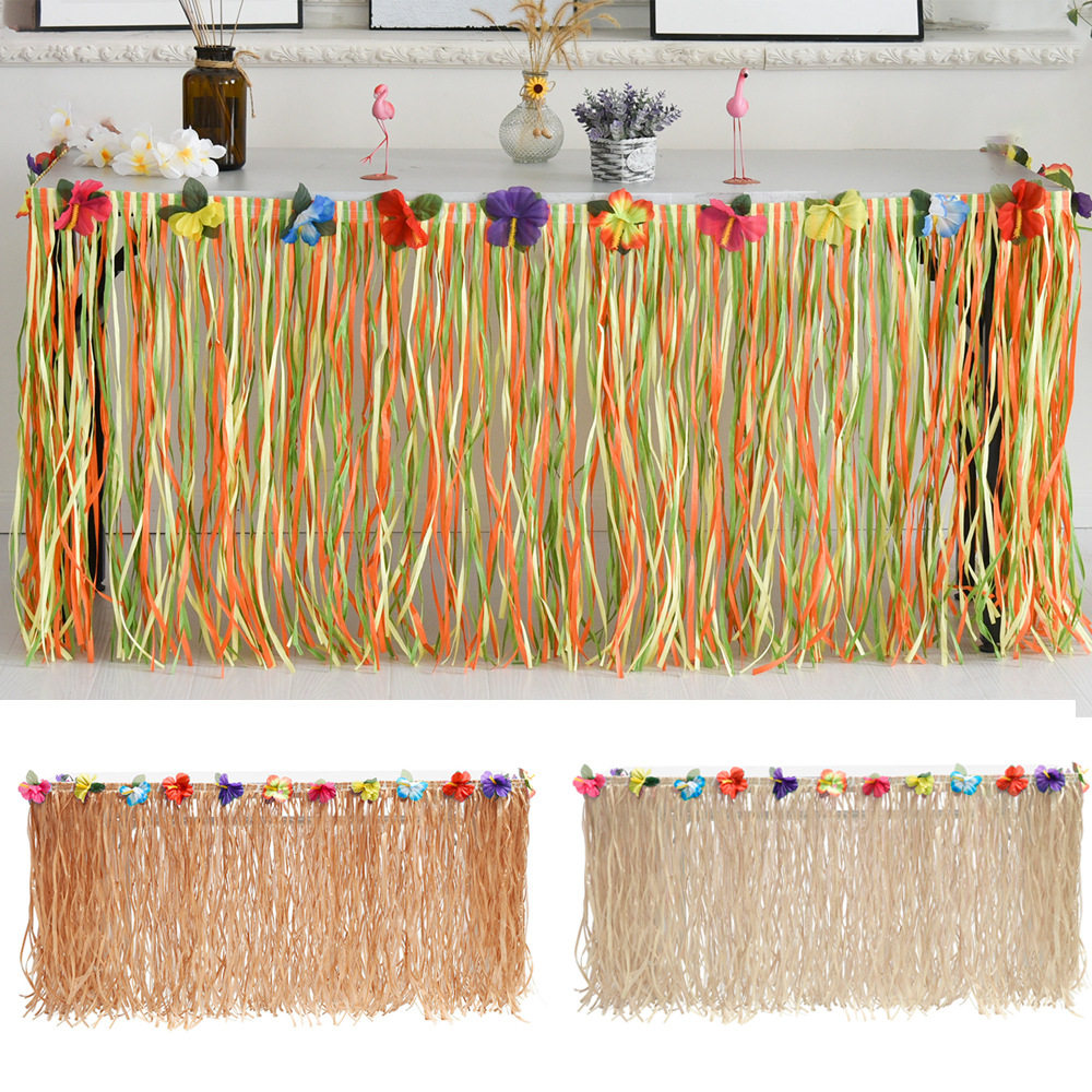 New Hawaiian Plastic Table Skirt Yellow Hula Home Picnic Birthday Party Table Decoration 2 75*75