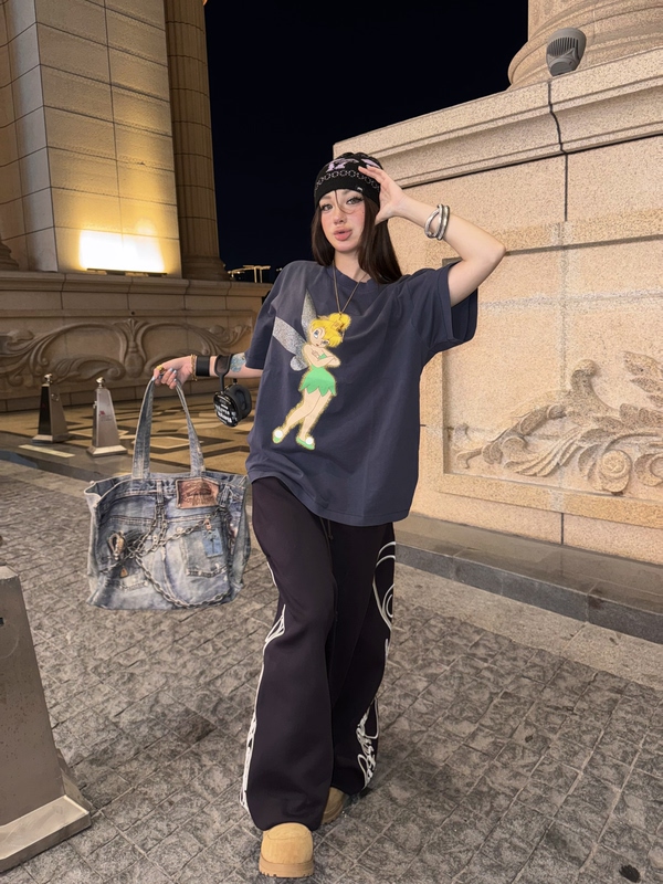 Saint Michael Cartoon Anime Wonderful Fairy Washed Vintage Short Sleeve American Casual Loose Cotton T-Shirt