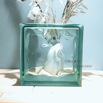 Imported original color gem green cloud pattern light transparent translucent square hollow glass brick bathroom bedroom partition wall