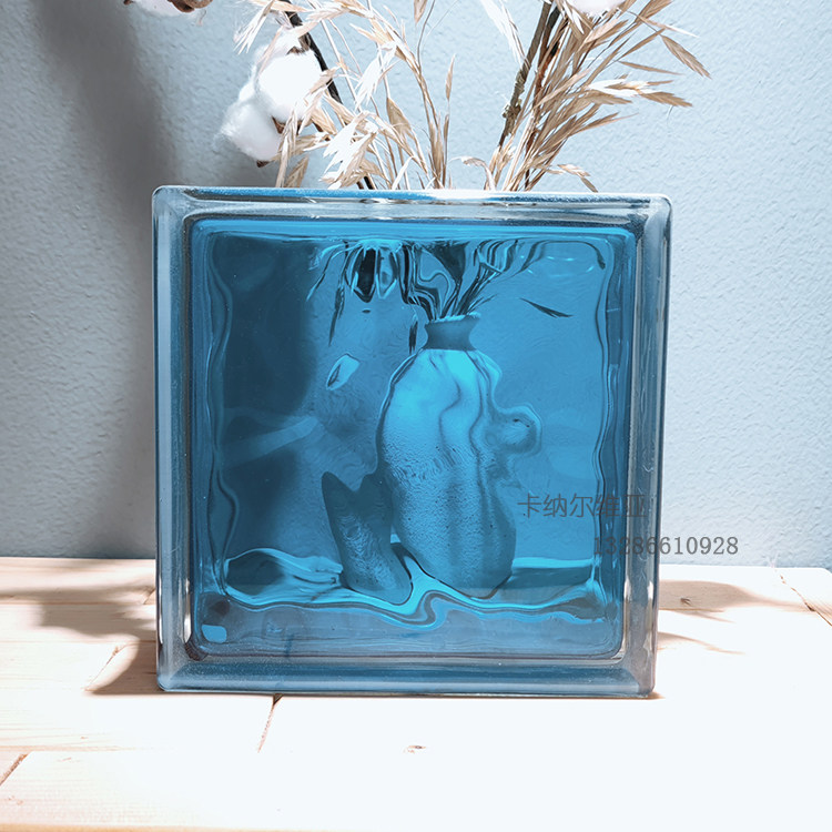 Import Inner color light blue Cloud mist Transparent Translucent Square Hollow Glass Brick Make-up Room Bedroom Partition Wall