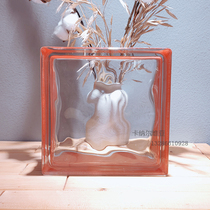 Imported edge color red cloud pattern light translucent square hollow glass brick bathroom bedroom partition wall