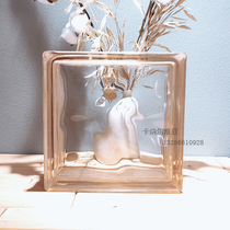 Imported original color pink cloud pattern light transparent translucent square hollow glass brick bathroom bedroom partition wall