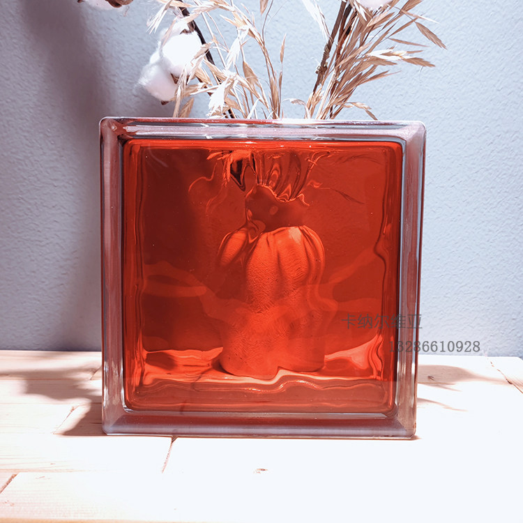 Import Inner color Red Cloud Mist Textured Translucent Square Hollow Glass Brick Make-up Room Bedroom Partition Wall