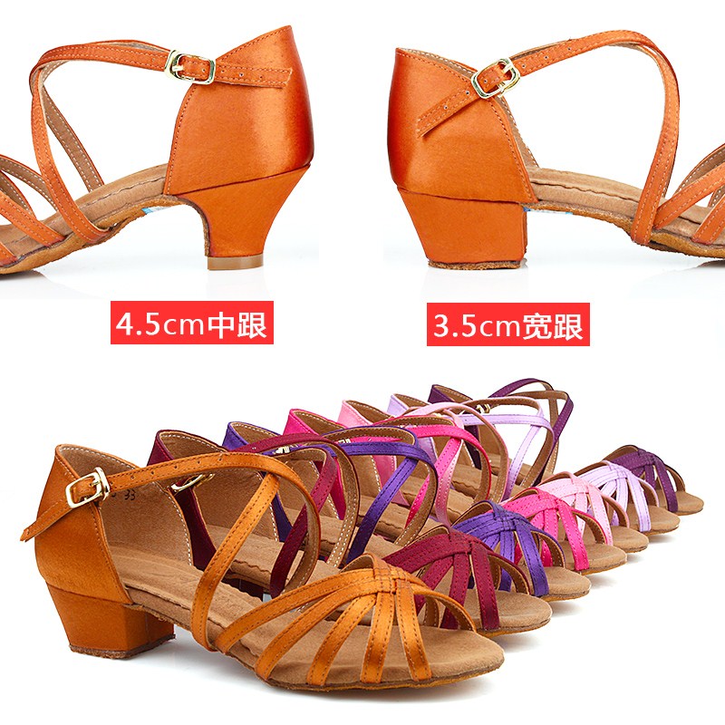  Children Latin Dance Shoes Girls Girl Child Professional Dance Shoes With High Heel Soft-bottom Practice Beginner Skin