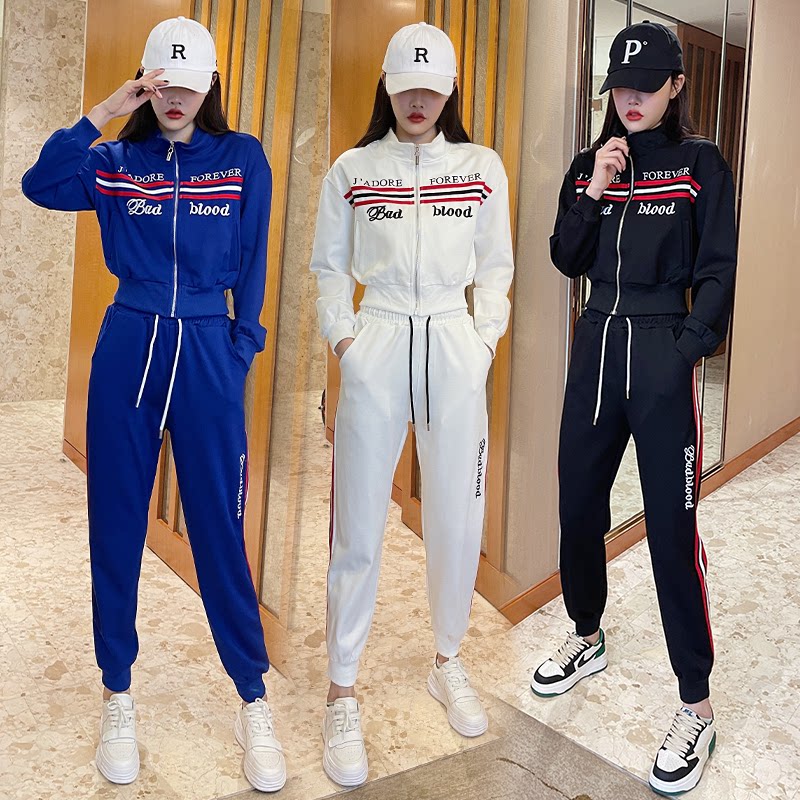 European goods sports and leisure suits women's spring and autumn 2022 new net red Yang style stand-up collar jacket two-piece running tide