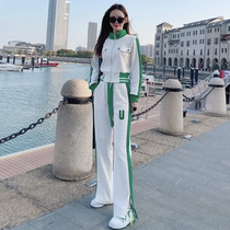 Wide-leg pants fashion suit womens spring and autumn new high-end Hong Kong style western style sweater small fresh casual two-piece trendy