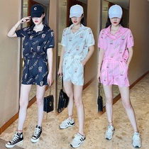 Casual Fashion Ice Silk Suit Woman Summer 2022 New Net Red Ocean Trendy Color Short Sleeve Shorts Two Sets