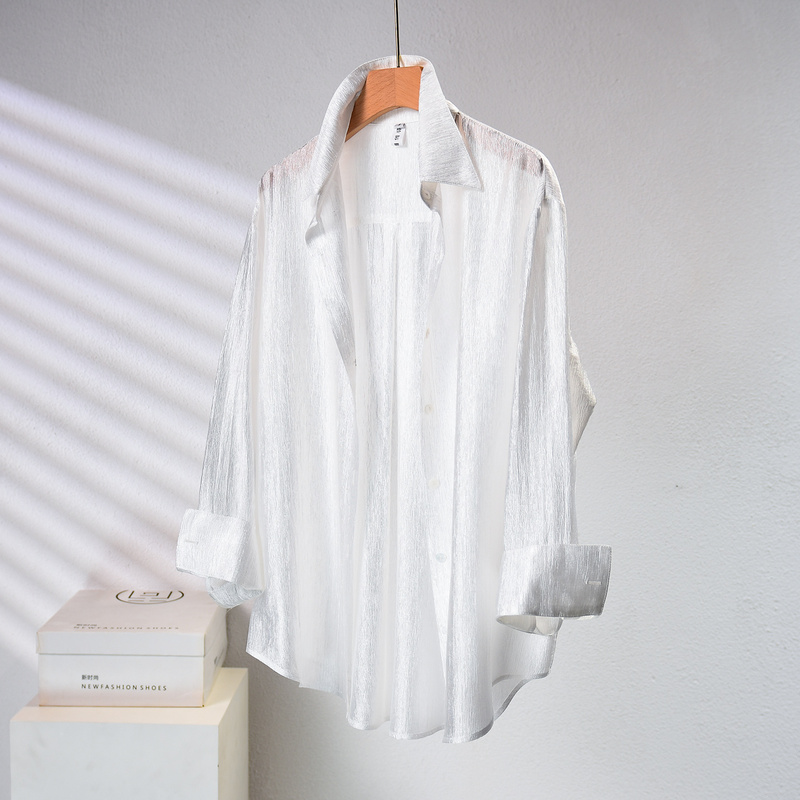 Xiaoyer Summer Pearlescent High-End Acetate Long-Sleeved Shirt for Women, Light, Breathable, Cool and Loose Sun Protection Shirt