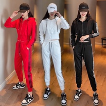 Stock Casual Sports Suit Womens Spring 2022 Ocean Air Display Slim Tall Waist Reduction and Cap Wear and Two Sleeves