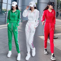 European goods fried street sports and leisure suit womens autumn 2022 foreign style letter sweater showing thinness covering meat and reducing age two-piece set