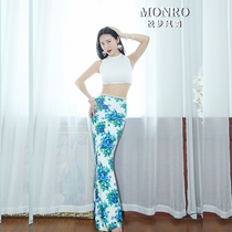 Yue Mengfeng belly dance clothing 2020 new summer refreshing sexy thin stripe white blue print dress