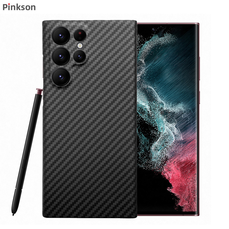Pinkson Is Suitable for Samsung S22 Ultra Phone Case, Kevlar Aramid Fiber Carbon Fiber S22U Protective Case, S22+ Anti-Drop Heat Dissipation Business Style for Men and Women, New High-End Simple Full-Cover Matte