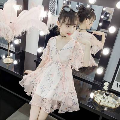 公主裙女公主儿童2021夏季新款洋气网红女童雪纺连衣裙夏碎花裙子