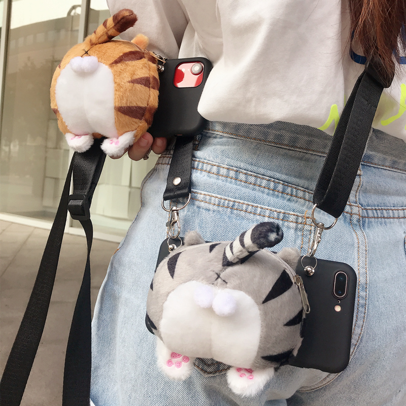 Creative Corgi Butt Coin Purse for iPhone 14, Trendy Brand for Women, Suitable for iPhone 11 Pro Max, Xs, Plush 7 Plus/8P with Strap, Crossbody Lanyard, Xr Storage Card Holder, Cute for 12/13