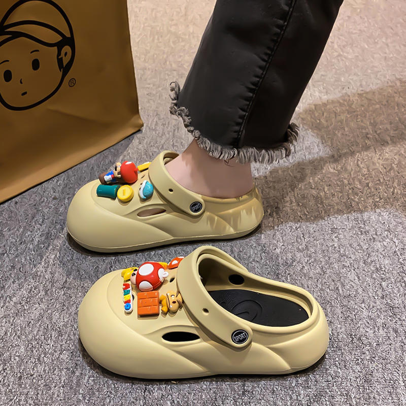 Women's Summer Clogs for Outdoor Wear, Non-Slip Thick-Soled Height-Increasing Mario Closed-Toe Slippers, Women's Beach Sandals Women's Summer Clogs for Outdoor Wear, Non-Slip Thick-Soled Height-Increasing Mario Closed-Toe Slippers, Women's Beach Sandals