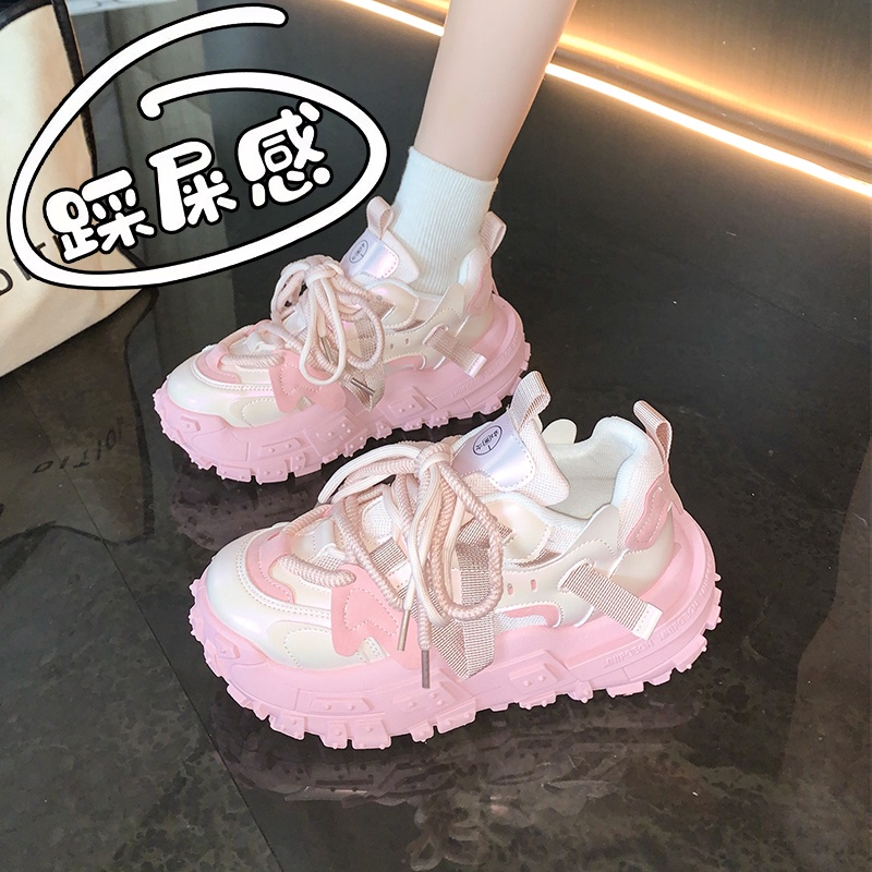 Pink Sneakers for Women, Spring and Autumn, Small Size, Thick-Soled Platform Shoes, Height-Increasing Dad Shoes, Versatile Running Shoes for Women Pink Sneakers for Women, Spring and Autumn, Small Size, Thick-Soled Platform Shoes, Height-Increasing Dad Shoes, Versatile Running Shoes for Women