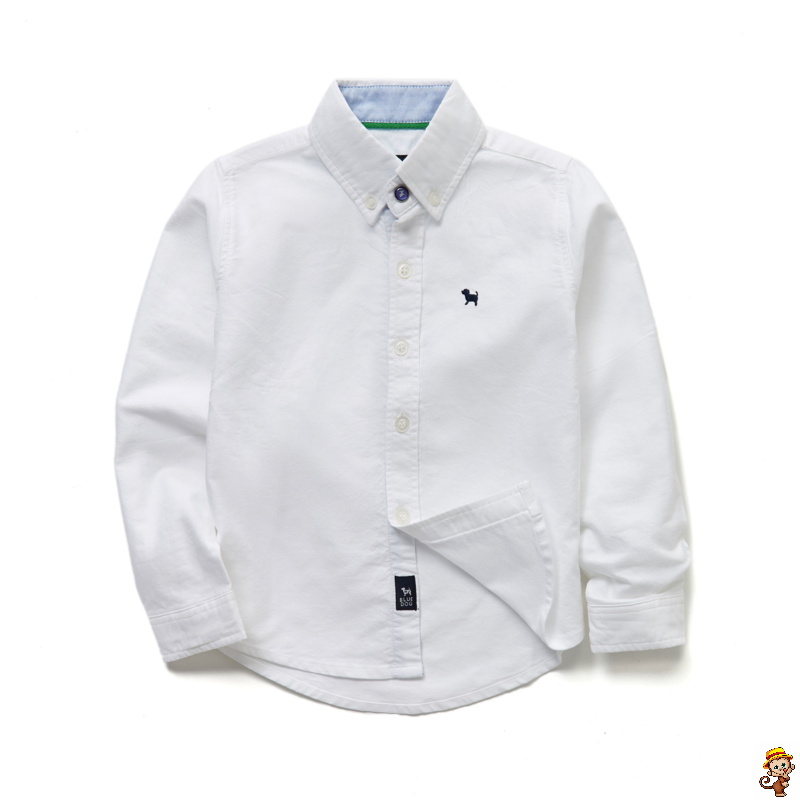 Chàng trai cotton dài tay áo sơ mi trắng Oxford quay áo khoác quần áo trẻ em bông vừa của sọc áo kẻ sọc trẻ em.