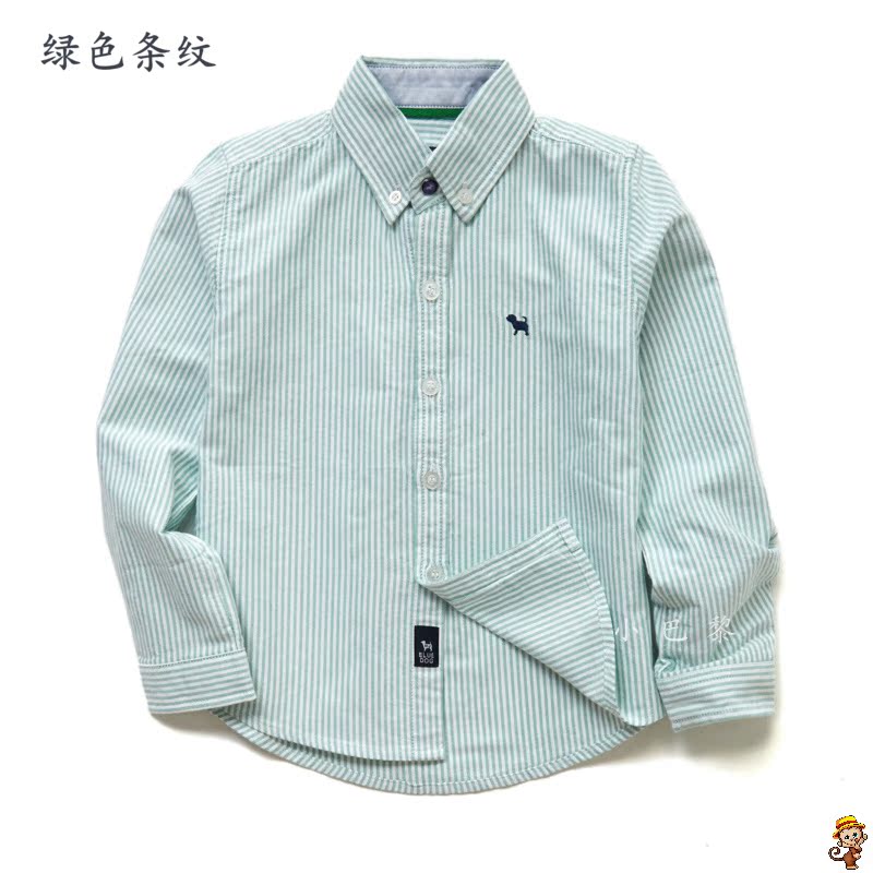 Chàng trai cotton dài tay áo sơ mi trắng Oxford quay áo khoác quần áo trẻ em bông vừa của sọc áo kẻ sọc trẻ em.