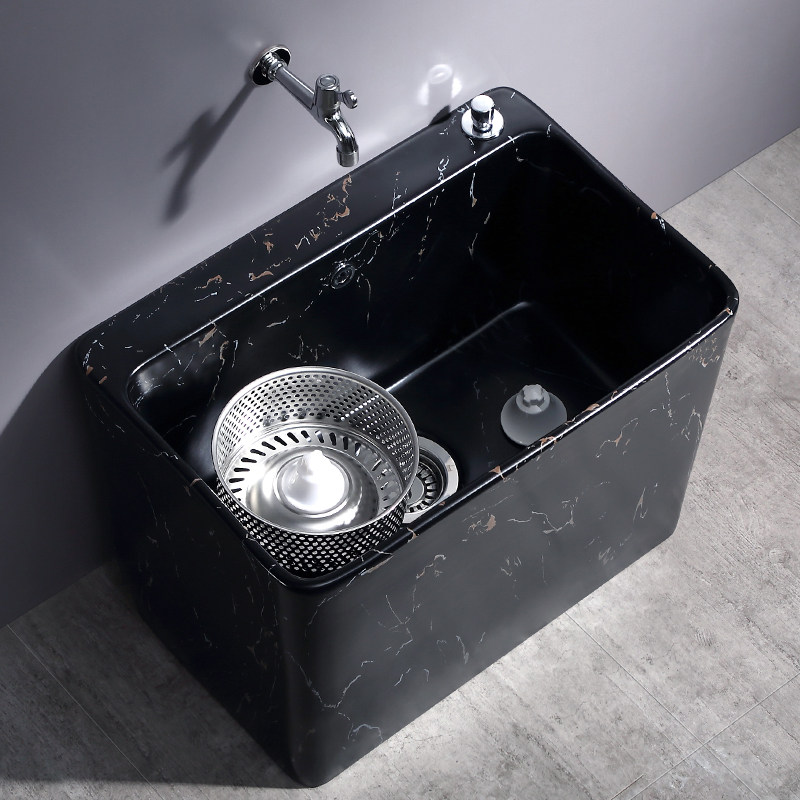 Nordic Black Stoneware Ceramic Mop Pool Home Swivel Double Drive Mopping Pool Can Side Row Mound Buke Pool Large Porcelain Basin-Taobao