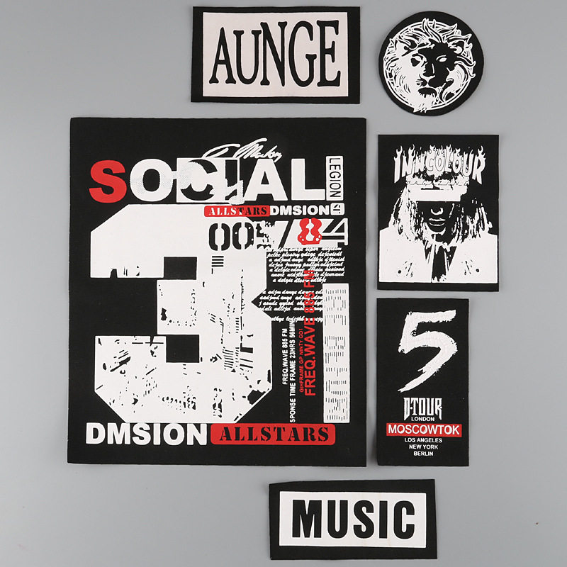 Large Number of cloth post Breaking Hole with Clothing Accessories Fashion Clothes Repair Embellish Clots Black white English Letters Applie